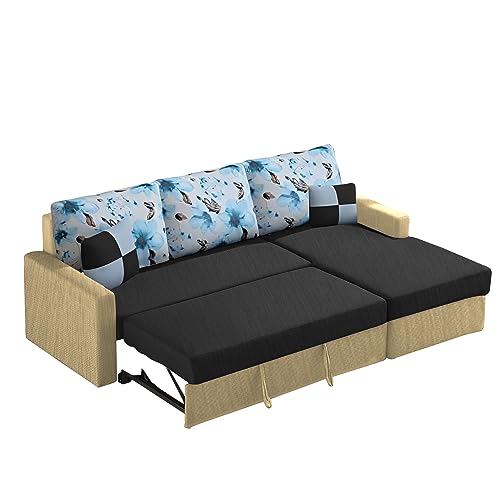 Image of Orland 4 Seater LHS L Shape Sofa Cum Bed for Living Room | Color - Cream Black | Premium Fabric Sofa