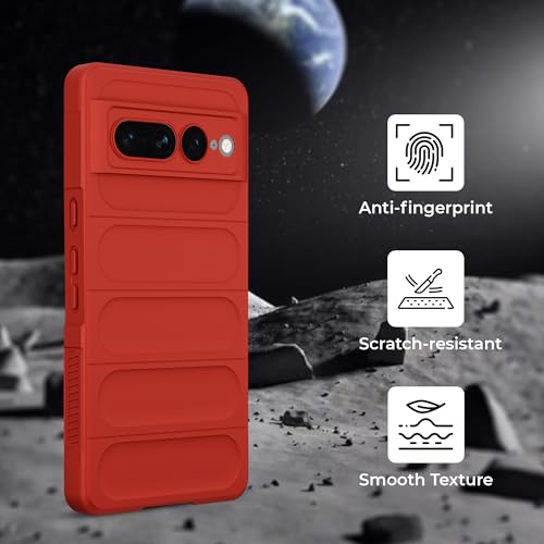 Image of A rtistque Liquid Silicone Stripes Back Cover Case for Google Pixel 7 Pro | with Camera Protection | with Inner Fabric | Anti Slip Grip | AirBag Case - Red