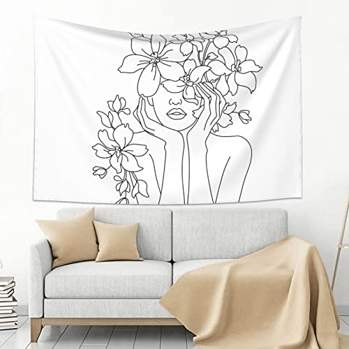 Kasdfms Cute Simple Women With Flower Tapestry 60 X 40 Modern Minimalist Abstract Creative Sketch Wall Decor Bedroom Dorm Office Headboard Aesthetic Tapestry Home Decor, Art Line Women With Flower #TOP7
