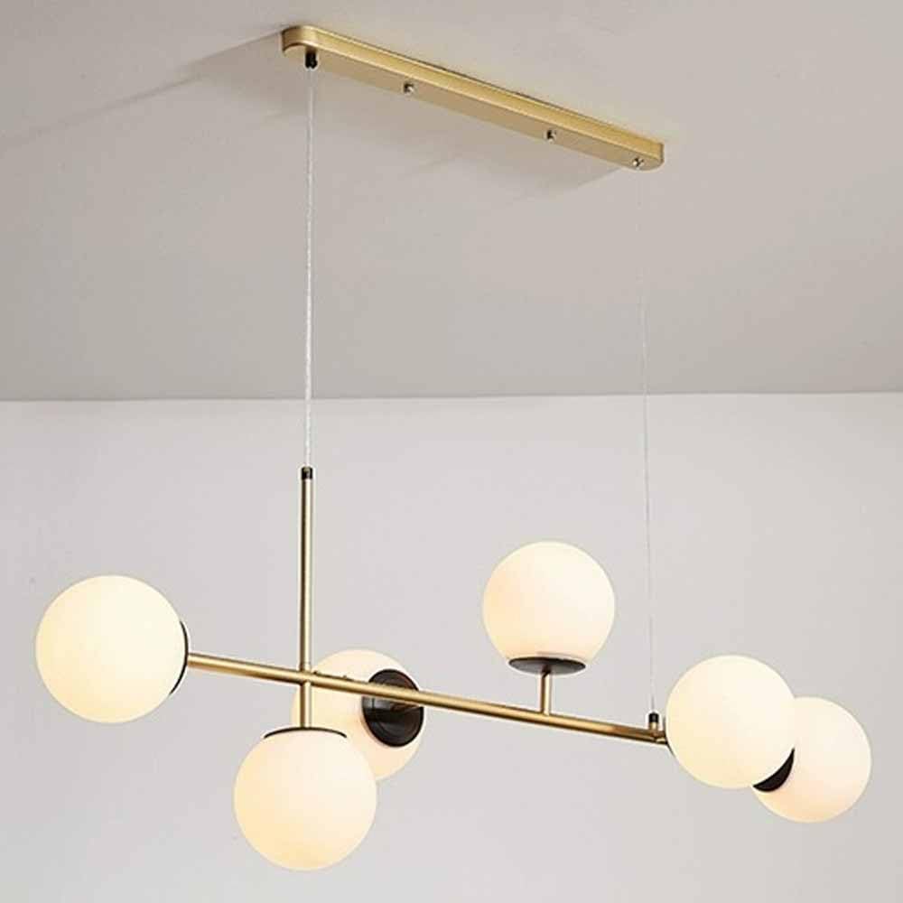 HYJAUSXB 6 Light Mid Century Glass Globes Chandelier Modern Ceiling Pendant Lighting with Adjustable Height Metal Hanging Fixtures for Kitchen Island Living Room Dining Stylish and Elegant