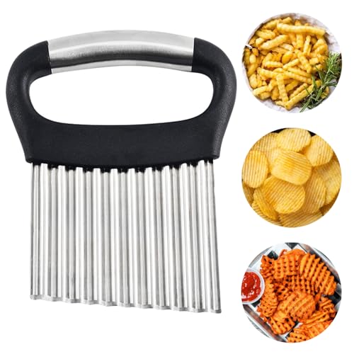 Suuker Large Crinkle Cutter for Veggies,French Fry Cutter with Handle,Potato Slicer French Fries,Potato Chip Slicer,Crinkle Cut Fries,Wavy Knife for Cucumber,Carrot,Carrot Chopper