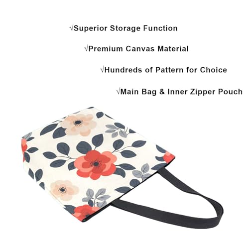 Extra Large Shoulder Tote Bag for Beach Travel Weekender Gym Flower Leaves Red Pattern Black Leaves Reusable Grocery Canvas Shopping Bag4