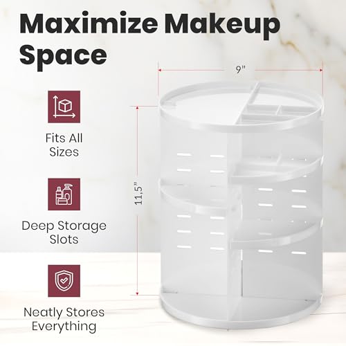 image for Masirs 360 Rotating Makeup Organizer - Adjustable Shelf Height and Ful