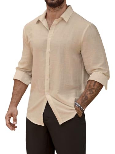 Image of Men's Casual Button Down Shirts Long Sleeve Linen Touch Textured Shirt Wrinkle Free Fashion Casual Vacation Beach Summer Shirt (1001)