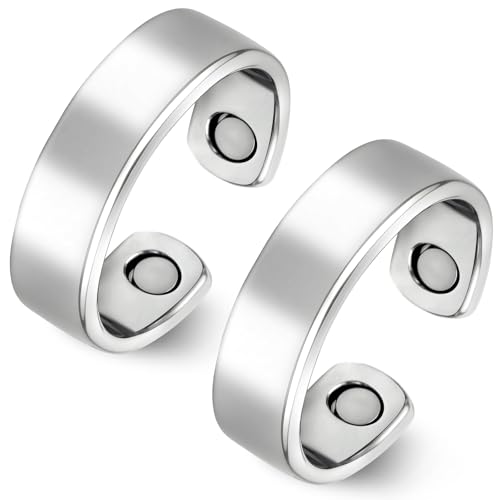 OSDUE Bague Magnétique Bicolore, Lot de 2 Argent Anneau Anti-stress Anneaux Magnétiques Taille...