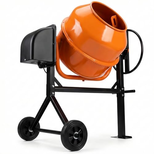Muhub 3.0 Cu.Ft. Concrete Mixer, Heavy Duty Portable Concrete Mixer with Wheel & Stand, Electric Cement Mixer Machine with 70L Drum, 120V Motor for Concrete, Mortar,Seeds, and Feed,Orange.