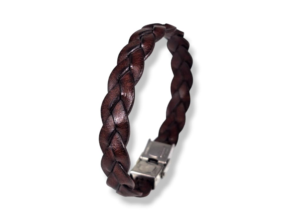 Handmade Pulsera de cuero trenzado de hombre - Cierre in acero inox