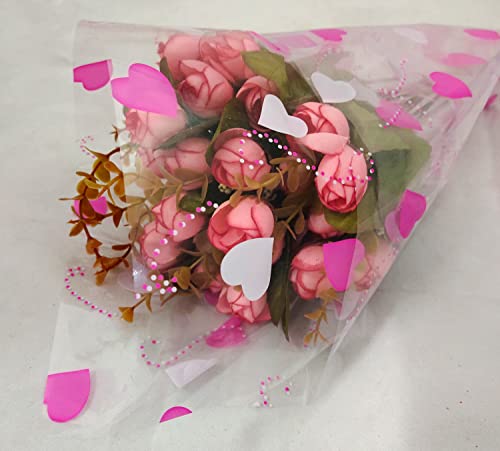 Image of 3A Featuretail 20 In x 25 In Heart Design Printed Cellophane Sheets For Gift Wrap, Baskets Hampers, Flowers Wrapping (Cellophane,Pack of 25) (Pink)