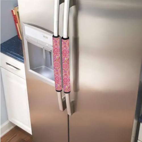 Image of Refrigerator Door Handle Covers Set of 6 Kitchen Electrical Appliance Decor Handles Keep Clean Anti-Slip Fridge Accessories Home Decor, Paisley Flower Pink