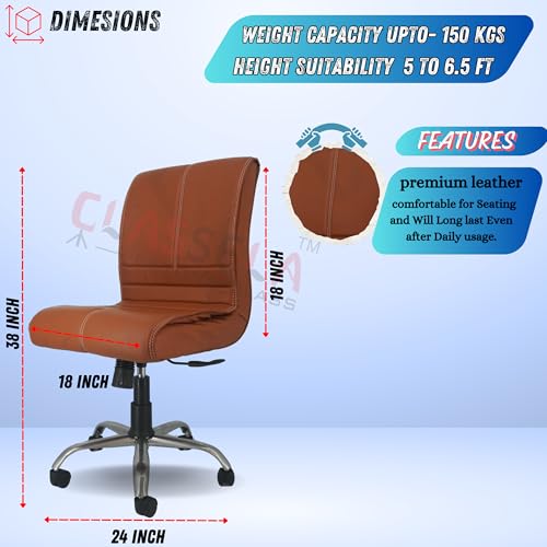 Image of NEWTURN Maxson ARMLESS (PRE-Assembled) with Heavy Duty Metal Stand Ergonomic Premium Leather Revolving Office Chair with 1 Years Warranty(TILT pushback Mechanism)