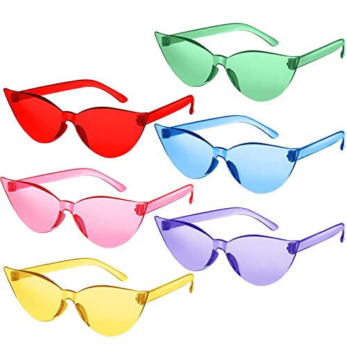 Toodoo 6 Pieces Cat Eye Rimless Sunglasses Transparent Cat Eye Sunglasses Colored Cat Eye Rimless Sunglasses Cat Eye Retro Eyeglasses For Women Men Adults Ladies Girls Teachers Boys #TOP19