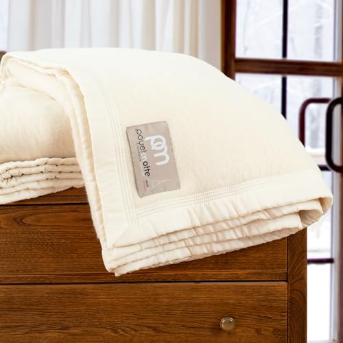 Poyet Motte Aurora 700GSM 100% Virgin Wool Blanket, Extreme Heavyweight, Machine Washable, Twin Size, Natural