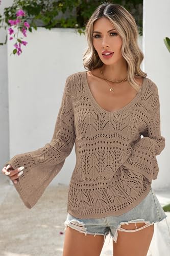 Image of Cakulo Womens Summer Crochet Tops Boho Off Shoulder Sweaters Lightweight V Neck Loose Vacation Resort Wear 2026