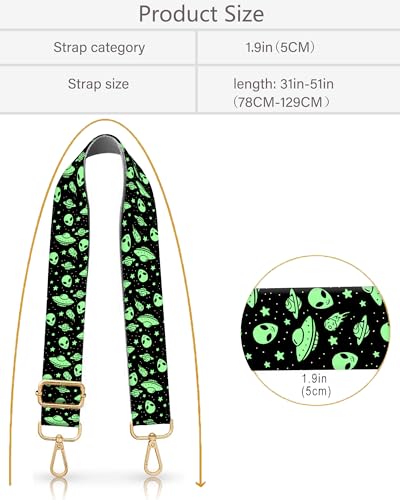 Image of Purse Strap Replacement Crossbody 2 inch Wide Shoulder Strap, Cute Handbag Strap Bag Strap Replacement Belts Adjustable Cute Green Aliens