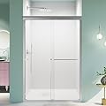 44-48" W x 72" H Semi-Frameless Sliding Shower Door, Glass Shower Door with 1/4'' (6mm) Clear SGCC Tempered Glass, Chrome Finish, Shower Doors can be Installed Left and Right