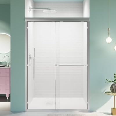 DOPERFE 44"-48"*72" Semi-Frameless Double Sliding Shower Door, Bypass Shower Door, 1/4” (6mm) Thick SGCC Tempered Glass Door (Chrome, 44-48"*72")