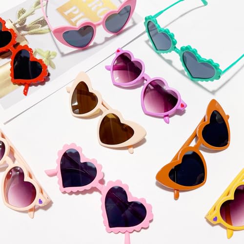 9 Pack Heart Toddler Sunglasses Mixed Styles Heart Shaped Glasses for Kids Girls Boy Age 3-8 Cute Eyewear Party Favors2