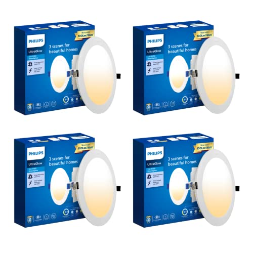 Ultra Glow 10-watt Round LED Downlighter | 3 Colors in 1 Recessed LED Downlight | LED Ceiling Light | Cut Out: 4 inch, Color: Tunable White, Pack of 4