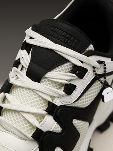 Image of The Souled Store Fumes NX: Sage Men and Boys Low Top Sneakers Green and Off White Streetwear Chunky Trainer Breathable Mesh Cushioned Midsole Durable Sole Lace Up Lightweight Padded Collar