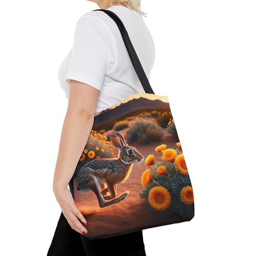 Premium Tote Bag with Reinforced Stitching - Jackrabbit Sprinting Past Desert Marigold in Utah4