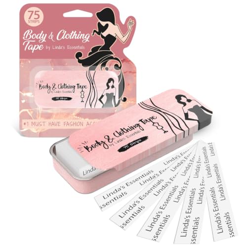 Double Sided Tape for Clothes Body and Fashion (75 Strips) | Clothing and Hem Tape for Women No Sew No Iron Fabric Adhesive For All Skin Shades and Sensitivity Wedding Essentials Includes Tin Box