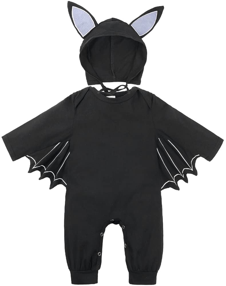 FANCYINN Unisex Halloween bebé mameluco niño bebé Halloween murciélago Cosplay disfraz monos sombrero conjunto 3-24 meses
