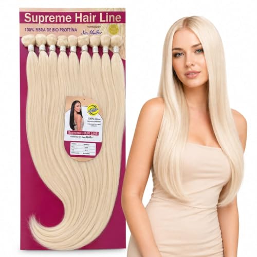 Extension Capelli Lisci a Tessitura in Bioproteina, Effetto Capelli Veri, 320gr - Hair Texture Lisce per Volume e Styling Movimentato, 9 Tessiture 3x70, 3x65, 3x60 cm, MARLI (Platinum Blonde)