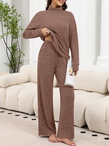 ANRABESS 2 Piece Lounge Sets for Women Turtleneck Pajama Knit Long Sleeve Tops Pants Matching Pj Set Casual 2025 Fall Clothes4