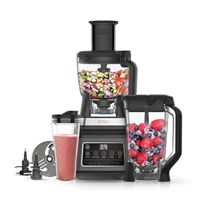 Ninja 3-in-1 Foodprocessor & Blender met 5 Automatische Programma’s: Mengen, Max. Mengen, Hakken, Mixen, Pureren, 1,8L Kom, 2,1L Kan, 700ml Beker, Vaatwasserbestendige Onderdelen, Auto-iQ, BN800EU