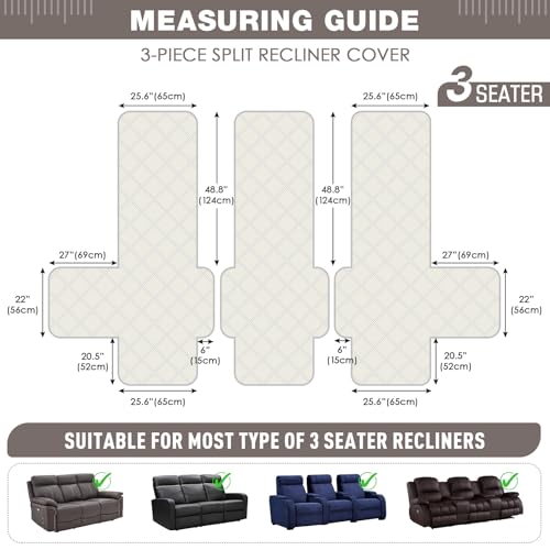 Image of TAOCOCO 100% Waterproof Recliner Sofa Covers 3 Seater Split Couch Covers for 3 Cushion Reclining Couch, Non Slip Reclining Couch Covers Furniture Protector for Kids Pets(3 Seater, Light Brown)