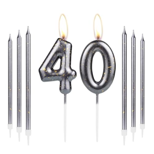 iNINGER Black 40th Birthday Number Candles - Long Stick Candles with Number 31 Toppers for Cake, Cupcakes - Perfect for Birthday Parties, Weddings & Anniversaries