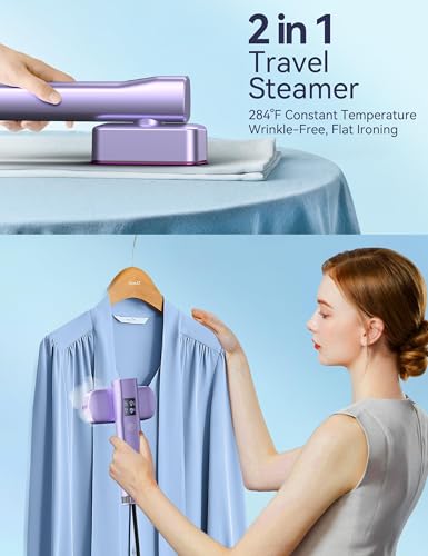 Image of Steamer for Clothes,Sundu Portable 2-in-1 Travel Steamer&Iron,15s Fast Heat-up,100ml Water Tank,Ironing Gloves,25 Min Powerful Continuous Steam,1000W&4 Modes Light Steam Iron for Travel&Home(Purple)