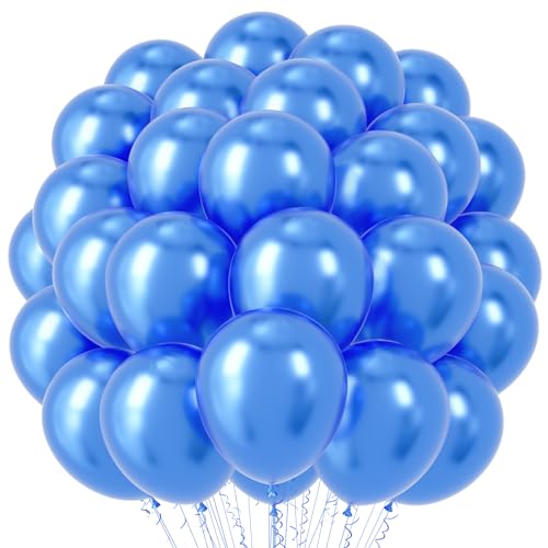 Image of Voircoloria Metallic Blue Balloons, 66pack 12inch Chrome Blue Latex Party Balloons for Birthday Baby Shower Graduation Wedding Gender Reveal Anniversary Party Decorations
