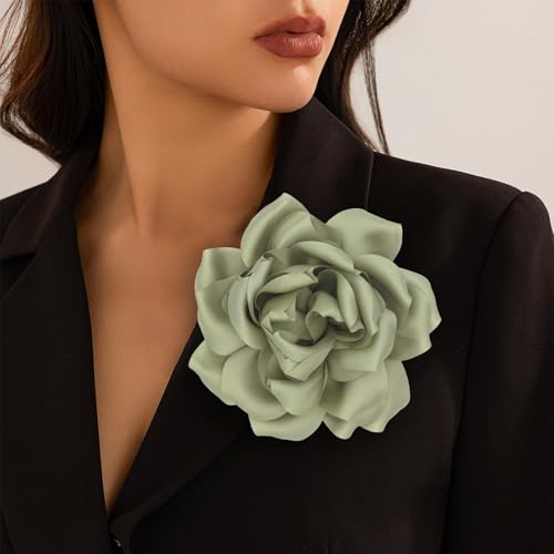 Image of Flower Brooch Pins for Women 5.5in Lapel Pins Large Rose Floral Brooches Dainty Satin Fabric Brooches Rose Flower Hair Clips Wedding Party Dance Clothes Accessories Jewelry