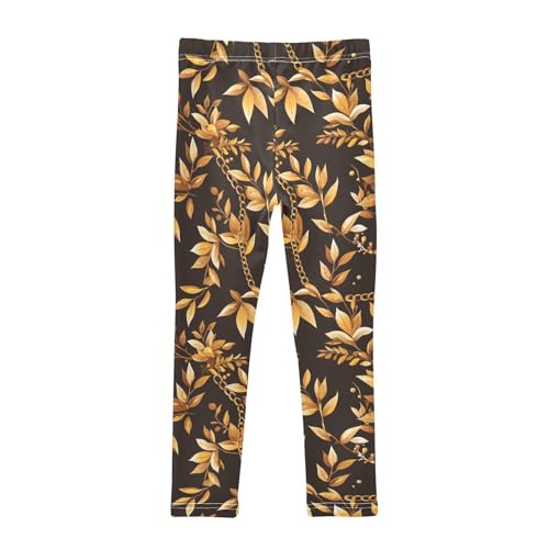 Golden Chain Pattern on Black Background Kids Girl's Leggings Comfortable High Waisted Sweatpants Gym2