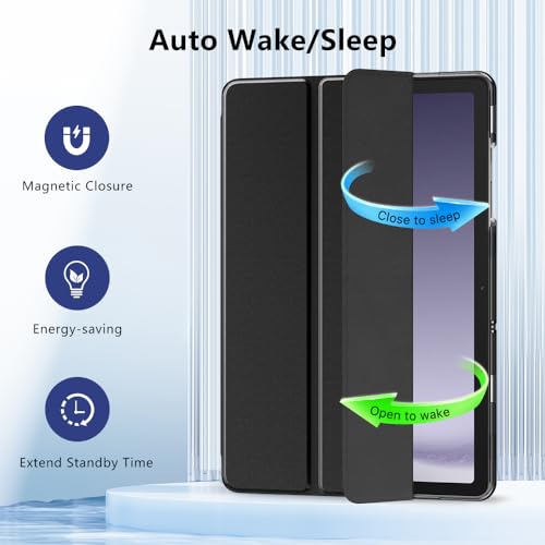 Image of MoKo Trifold Case for Galaxy Tab A9 Plus /A9+ 11 Inch 2023, Black | Slim Stand Hard PC Translucent Back Shell Smart Cover, Auto Sleep /Wake, Light, Anti-scratch, 2 Adjustable Angle