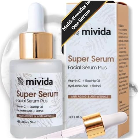 Mivida All-In-One Anti-Aging Super Serum for Face & Neck | Retinol, Hyaluronic Acid, Rosehip Oil, Vitamin C | Day & Night Anti-Wrinkle Serum - 1.0 oz Cover
