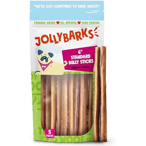 Jolly Barks Bully Sticks for Small Dogs | All Natural, Single Ingredient Bully Sticks for Puppies to Medium Dogs (6" Stnd Bully Sticks - 5pk) Cover