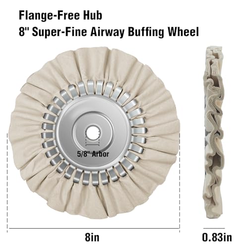 Image of 2PCS 8 inch Airway Buffing Wheel with 5 /8 inch Arbor Flange-Free Hub,White Buffing Wheels for Angle Grinder, Mirror-Like Finishing Polishing Wheel for Aluminum Wheels Stainless Steel Chrome