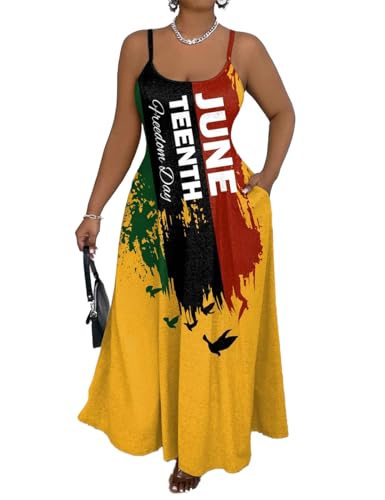 Juneteenth Shirts Women Juneteenth is My Independence Day Since 1865 Dress Maxi Breaking Every Chain Cheer Freedom African Black History Month Sundress Sleeveless Crew Neck