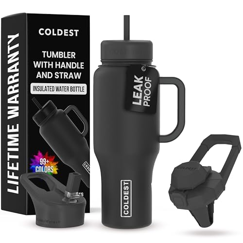 Comparison: Best Cup To Keep Drinks Cold 7 Coldest Tumbler with Handle and Straw - 100% Leak Proof Insulated Tumbler with Lid and Straw (3 Lids) - Stainless Steel Tumblers for Women & Men - Cup Holder Friendly Base, 36 oz (Stealth Black)