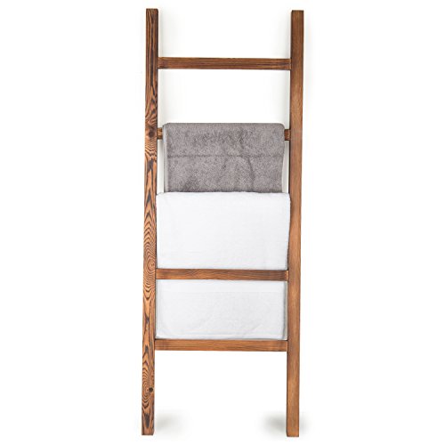MyGift 4.5-Foot Brown Wood Decorative Blanket Storage Ladder