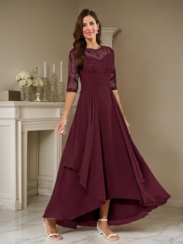 Women's Laces Appliques Mother of The Bride Dresses Half Sleeves Chiffon Long Mother of The Groom Dresses3