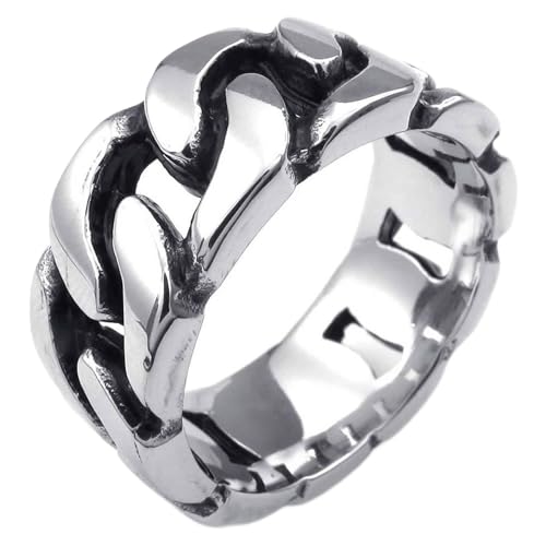 Bague homme acier inoxydable anneau biker rétro argent