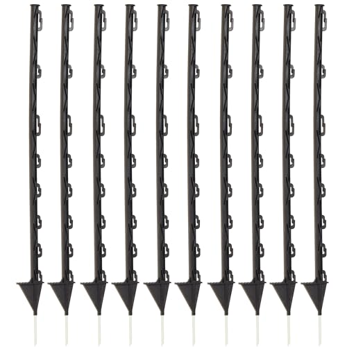 TRESSELEC - Piquets clôture électrique en Plastique - 10pcs - Hauteur 87cm - Pointe en Fibre de Verre - Noir - Large bêche - Maniable et Robuste - pour...