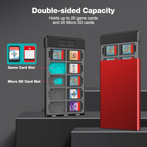 Image of HEIYING Switch Game Card Case for Nintendo Switch 2 2025 / OLED / Lite Games Cards, Metal Game Storage Holder with 20 Games Card Slots and 20 Micro SD Cards Slots