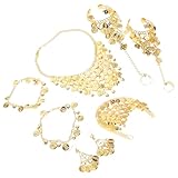 Ciieeo Conjunto de Accesorios Dorados para Danza del Vientre Incluye Collar Pulseras Tobilleras Pendientes y Tocado Ligero Adecuado para Presentaciones Profesionales y Eventos