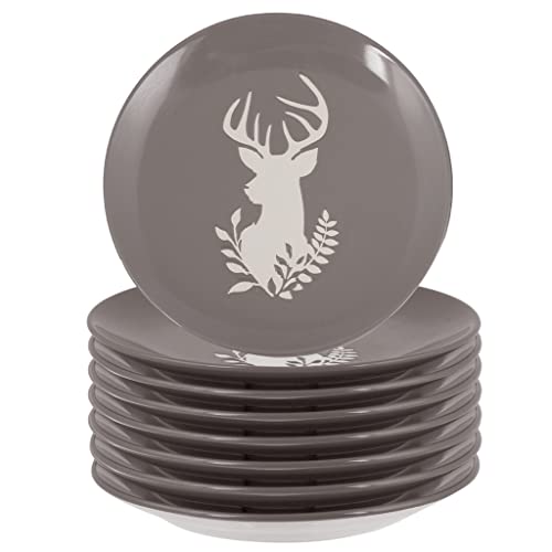 8 Piece Dinner Set Grey Reindeer Dining Crockery Side Plate Set