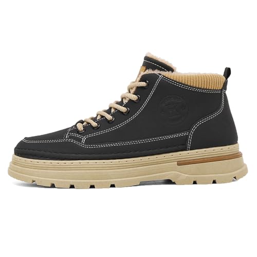 Zapatos de Invierno para Hombre Antideslizantes Impermeables, Botas de Nieve Resistentes Al Desgaste, Botas de Invierno con Forro de Piel Suaves, Zapatos de Nieve de Moda Cómodas(Black,39 EU)
