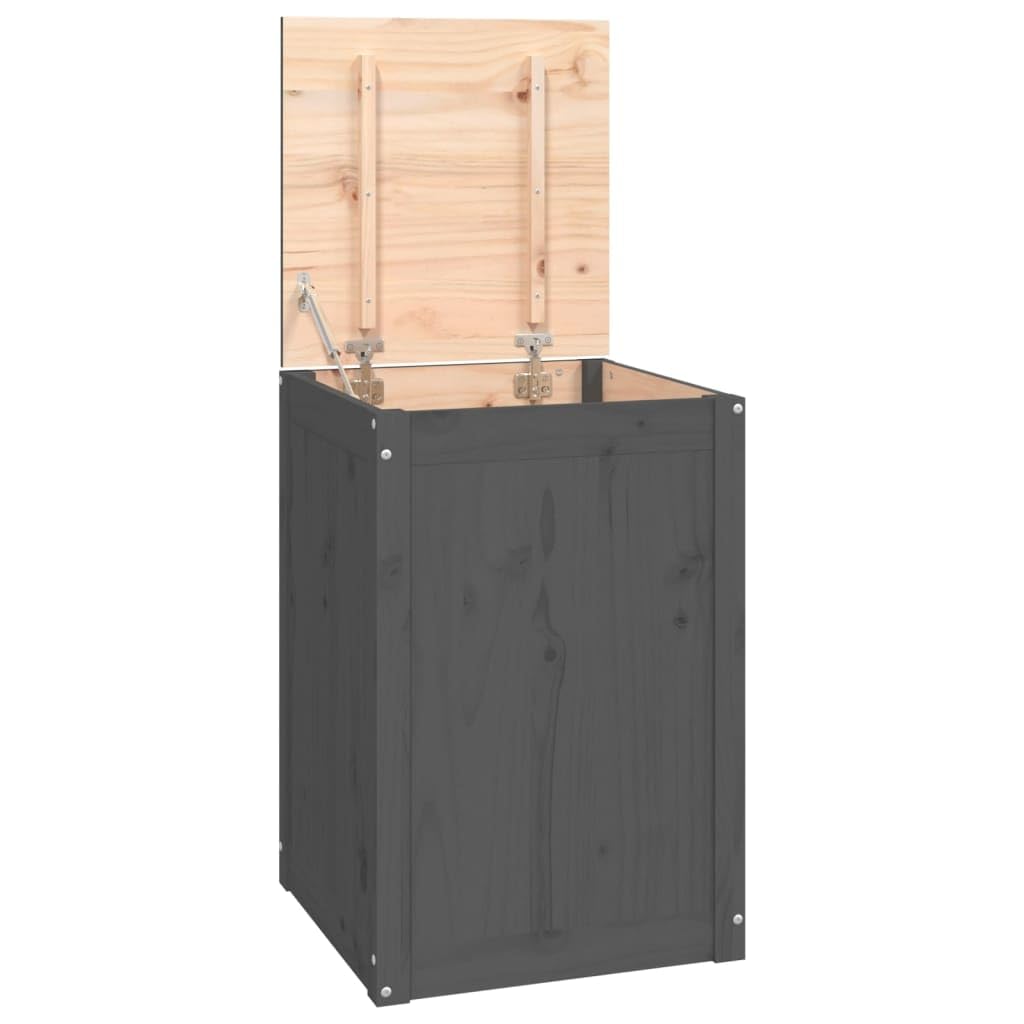 Wäschetruhe aus massivem Kiefernholz, Wäschebox mit Deckel und Gasdruckfeder, Wäschekorb für Badezimmer, Aufbewahrungsbox 44x44x66 cm Grau